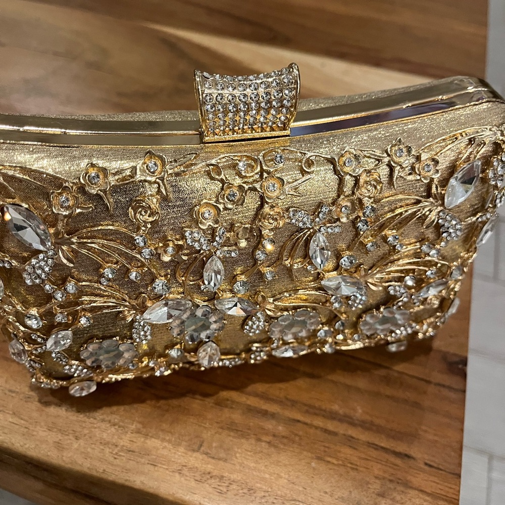 Gold Embellished Floral Clutch - Picture 12 of 12